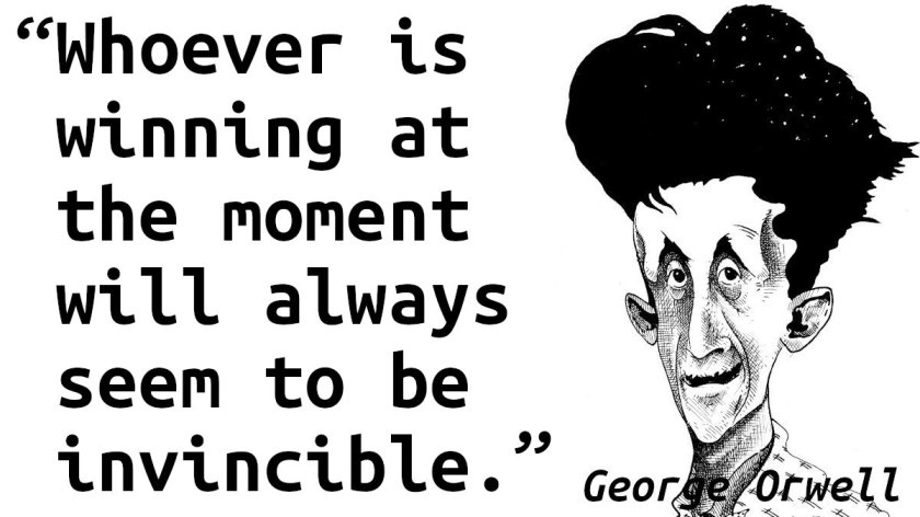 Quote with a caricature of George Orwell.